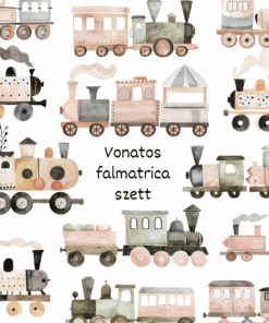 Akvarell hatású vonatos falmatrica szett
